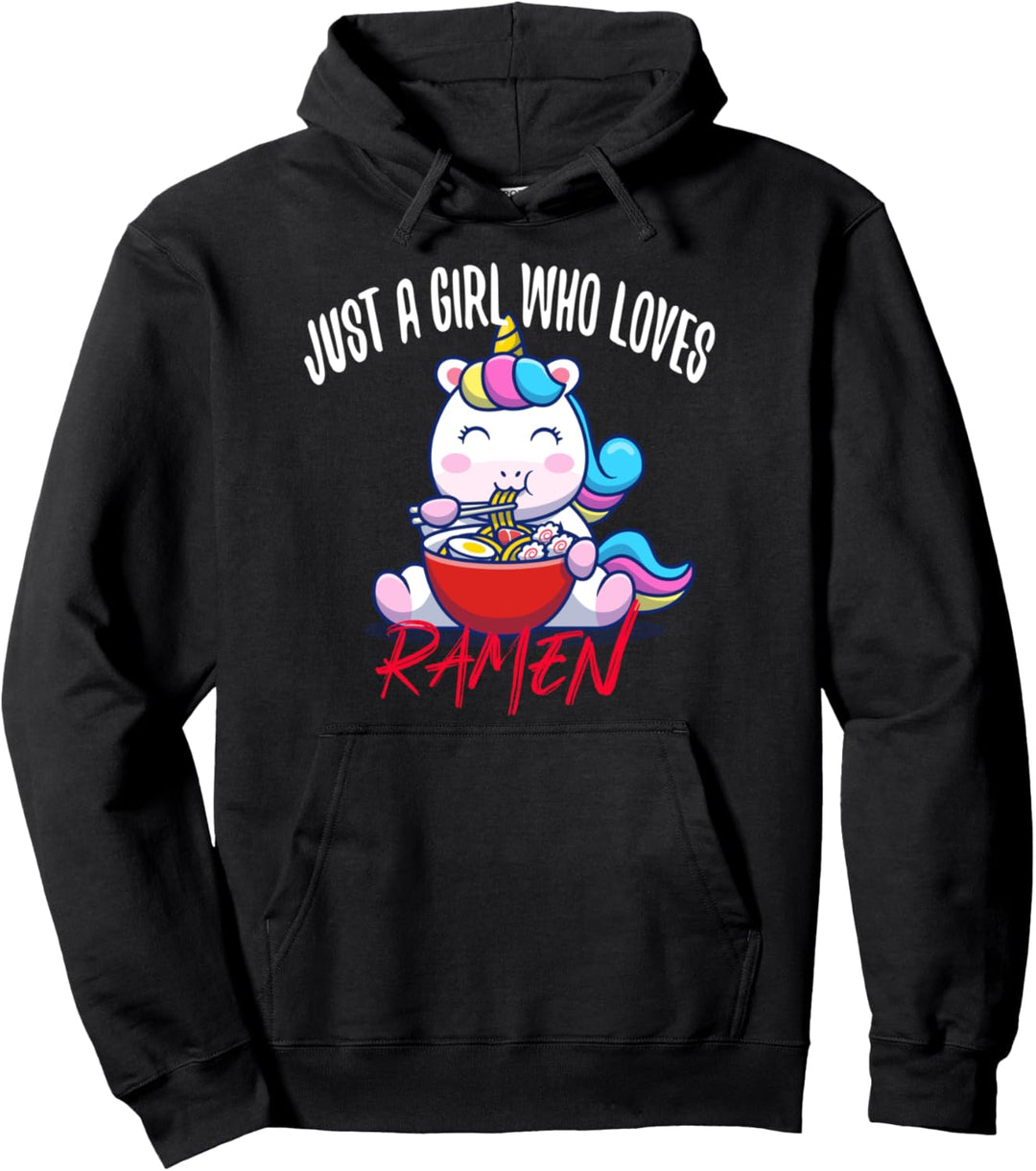 just a Girl who Loves Ramen Cute Unicorn Otaku Anime Lover Pullover Hoodie