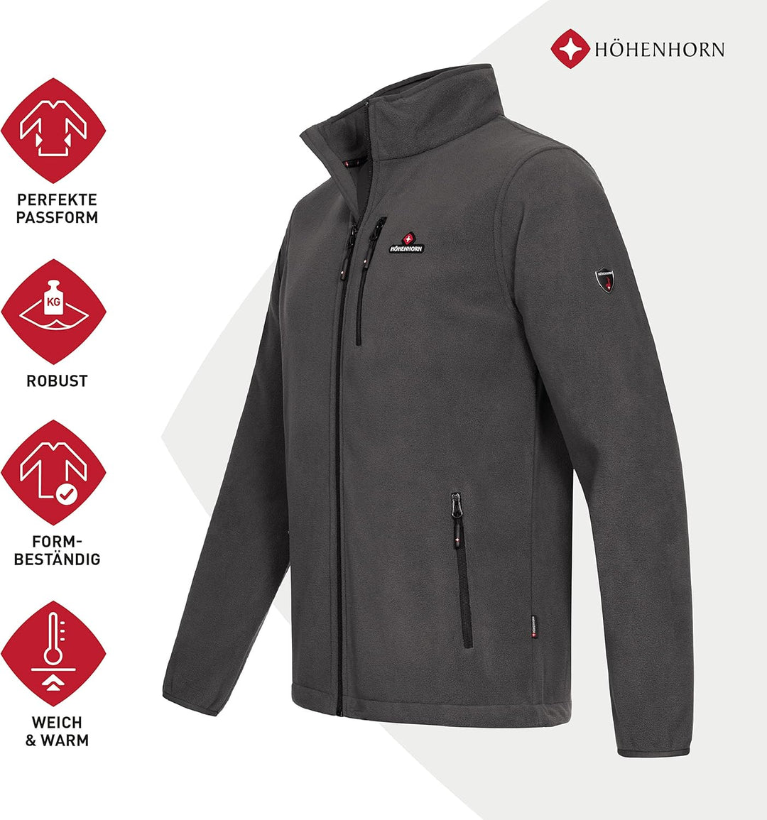 Höhenhorn Eigler Herren Fleece Jacke Full Zip Outdoor Wander Trekking S Grau, S Grau