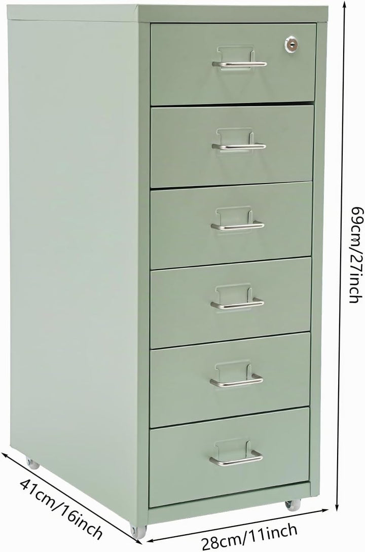 Aktenschrank, Rollcontainer mit 6 Stock Schubladen, Metallschrank Aktenschrank Abschliessbar, Bürosc