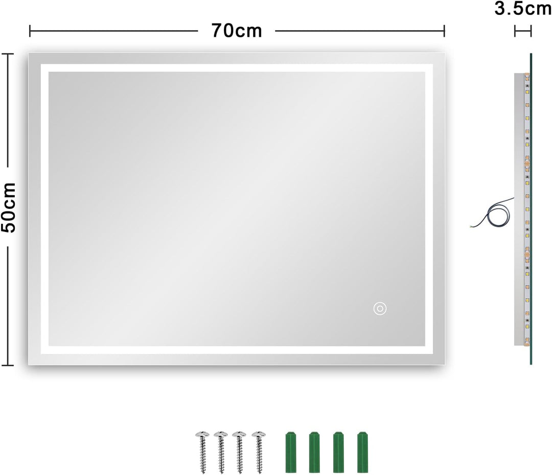 Dripex Badezimmerspiegel Wandspiegel LED Badspiegel mit Beleuchtung mit Touch-Schalter Beschlagfrei