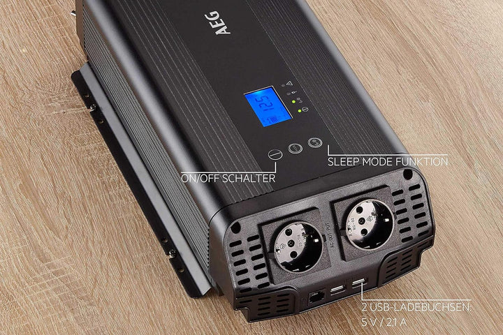 AEG Automotive Sinus-Spannungswandler 2000 W, 12 V DC auf 230 V AC, mit App-Steuerung, Netzvorrangsc