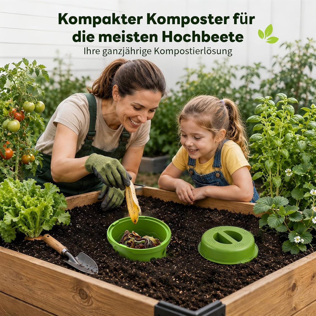2 Stück 3L Unterirdisch Komposter Garten Kleine mit Deckel,18x19cm | PVC Wurmkomposter mit Belüftung