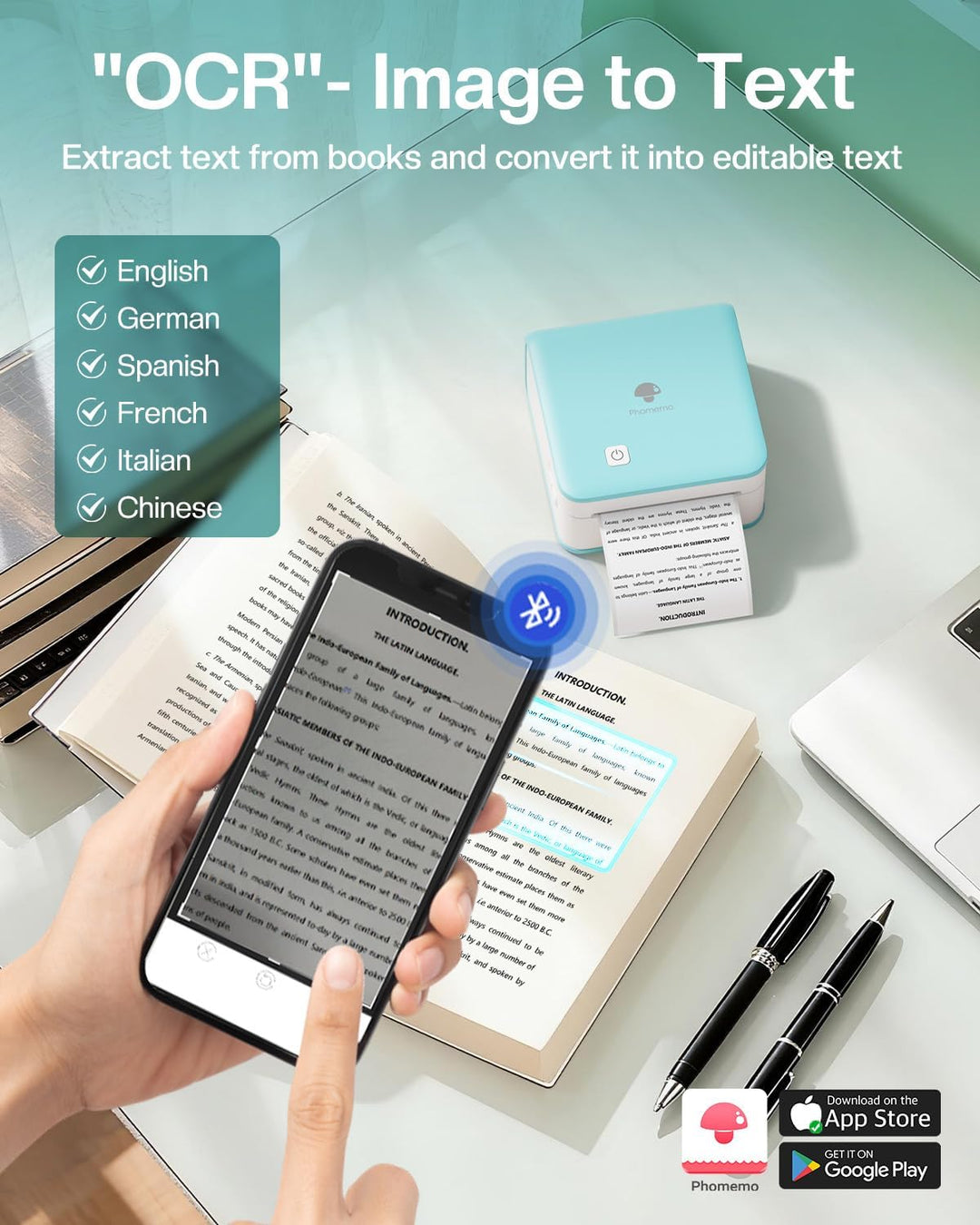 Phomemo Mini Drucker, P2S Aufkleber Drucker 300 DPI Mini Thermodrucker Bluetooth Fotodrucker, Studen