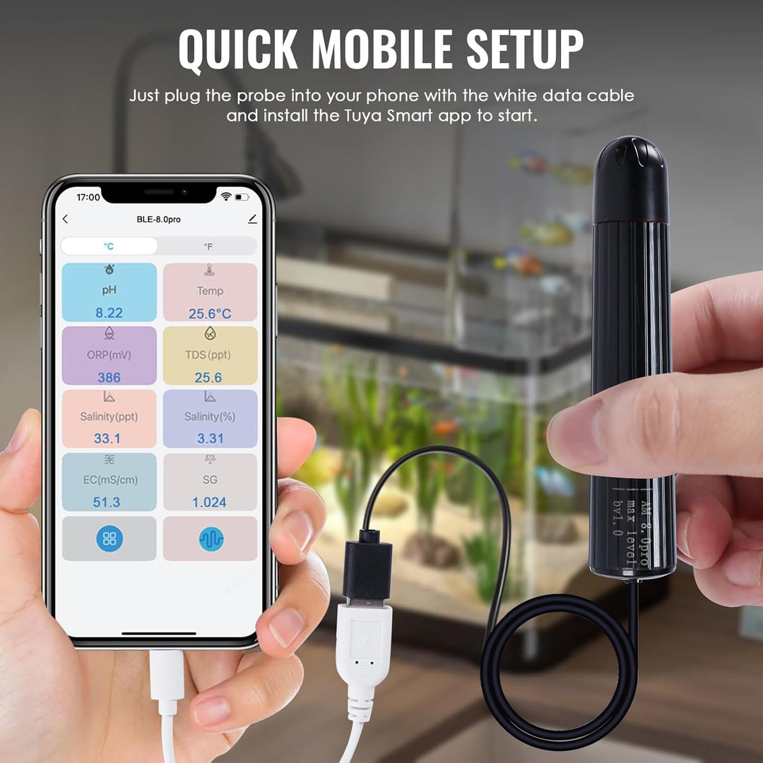 7-in-1 WiFi-Wassertester für Aquarien, Hydrokulturen, Schwimmbäder, pH/TDS/EC/ORP/Temp/Salzgehalt//S