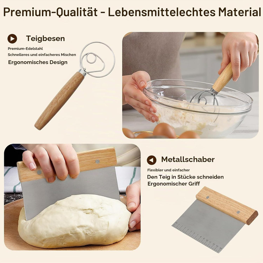 Gärkörbchen aus Baumwollseil für Brot, Sauerteig Starter Set, Komplettset Brot Backen Zubehör Mit Bä