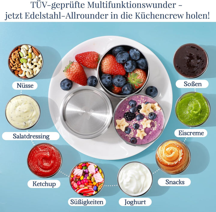 nicelock Brotdose Edelstahl Auslaufsicher (3 Stück), 200ml Klein Edelstahl Dosen, Lunchbox Kinder, L