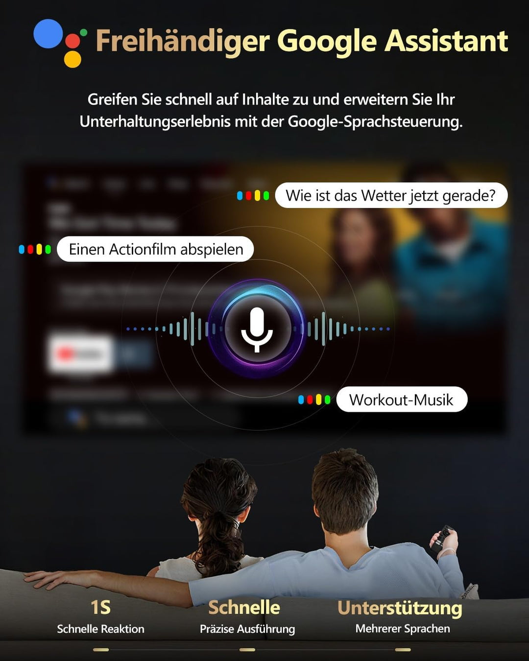 Smart Beamer 4K Wlan Bluetooth NFC, HDR LED Ultra HD 4K Beamer Heimkino Gaming 2300 ANSI Tageslicht,