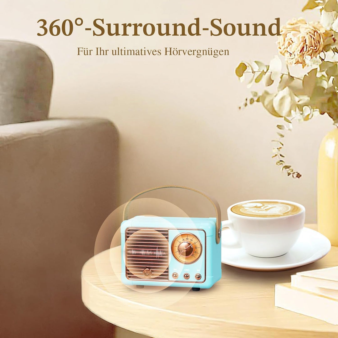 PRUNUS J-999 Mini Bluetooth Lautsprecher Mit Radio FM, Retro Wiederaufladbarer Speaker, Bluetooth 5.