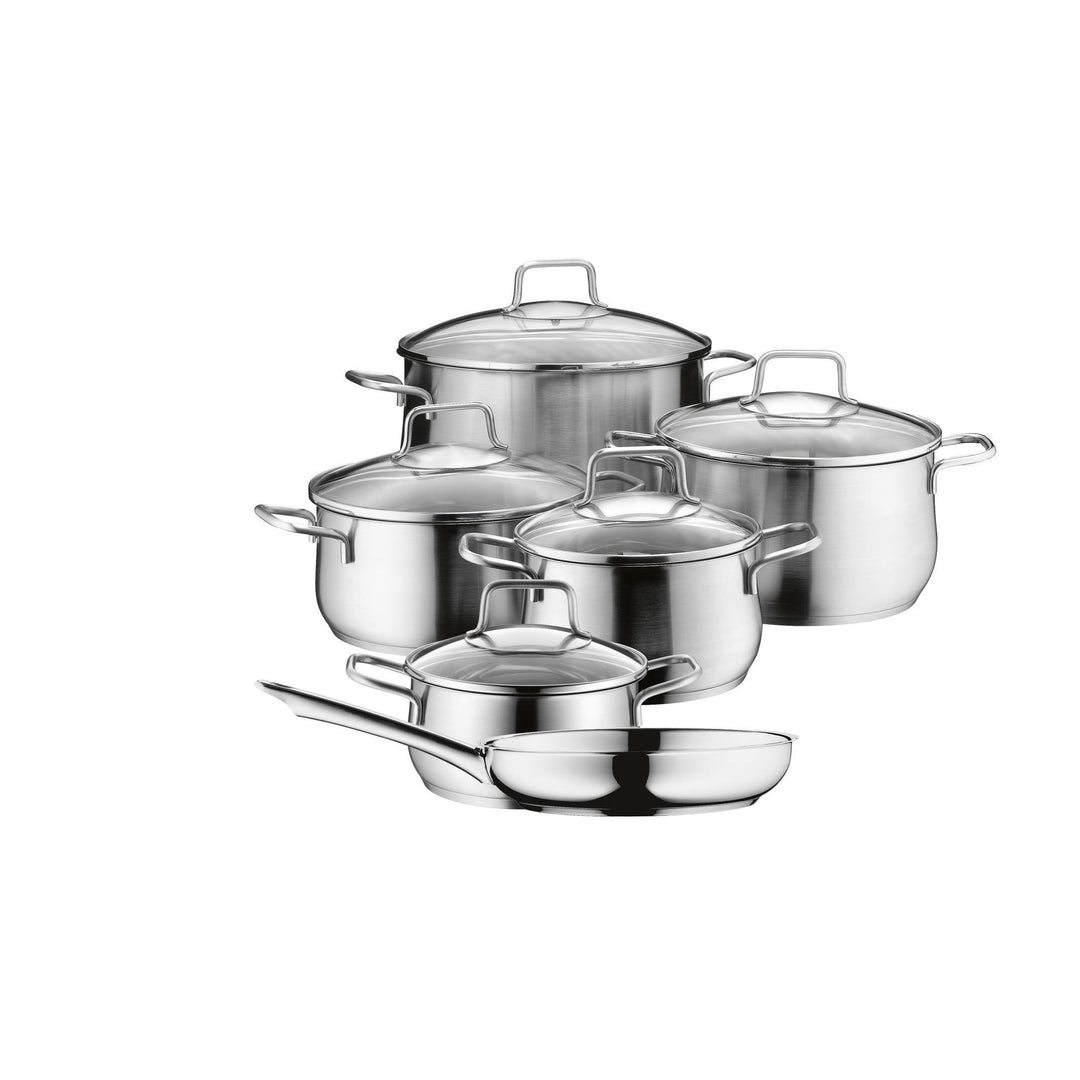 WMF Brilliant Topfset Induktion 6-teilig, Kochtopf Set mit Glasdeckel, Cromargan Edelstahl satiniert