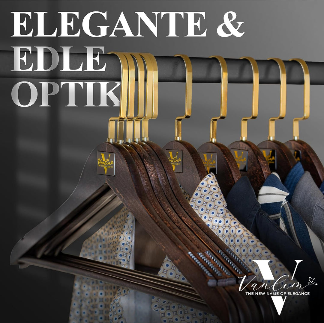 Vanlim Premium Kleiderbügel aus Lotusholz – Extra Stabil, Platzsparend & rutschfest – Elegante Holz-
