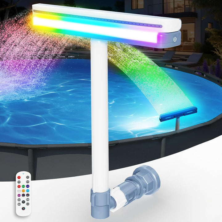 KingSom Pool Wasserfall mit LED llich,Wiederaufladbare Springbrunnen Pool Brunnen Wasserfall, mit Fe