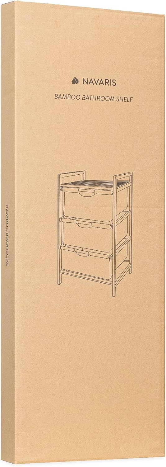 Navaris Badregal Regal aus Bambus mit Körben - 96x44x33cm Bambusregal Wäschekorb Wäschesammler Sorti