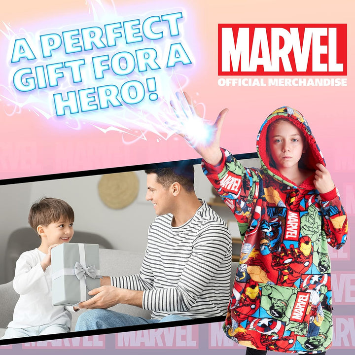 Marvel Oversize Hoodie Decke mit Ärmeln Pullover Jungen Warme Tragbare Kuscheldecke Kapuzenpullover