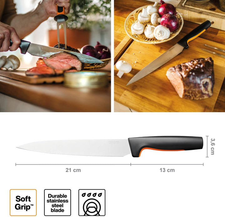 Fiskars Fleischmesser, Functional Form, Gesamtlänge: 34 cm, Japanischer Edelstahl/Kunststoff, 105753