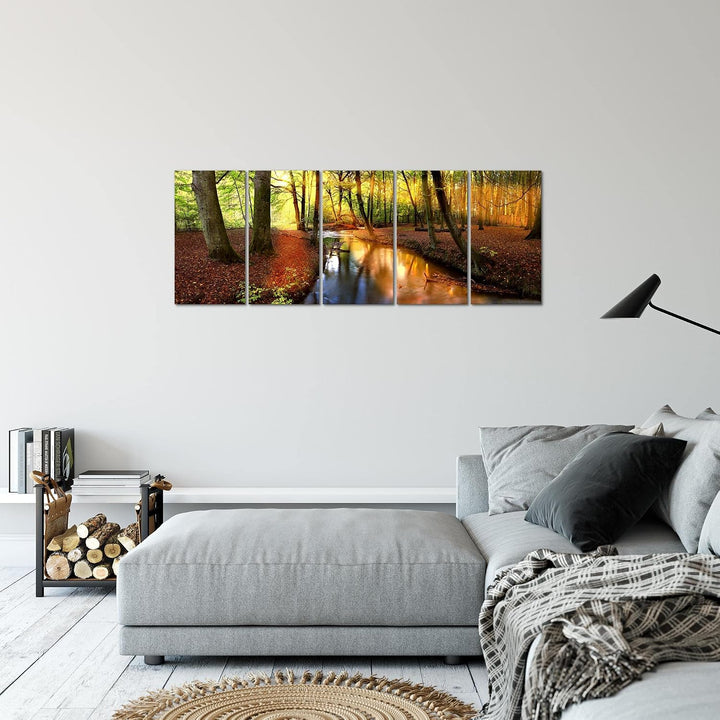 Runa Art Bild Wald Landschaft Wandbilder auf Vlies Leinwand 5 Teilig Wanddekoration Schlafzimmer Woh