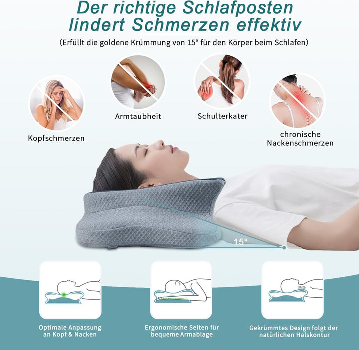 Memory Foam Kissen, Gebärmutterhalskissen für Nacken und Schultern Schmerzlinderung, Ergonomische Ko