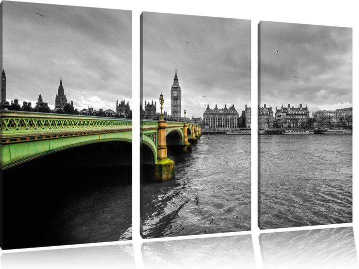 Skyline von London mit Themse und Big Ben schwarz/weiss 3-Teiler Leinwandbild 120x80 Bild auf Leinwa