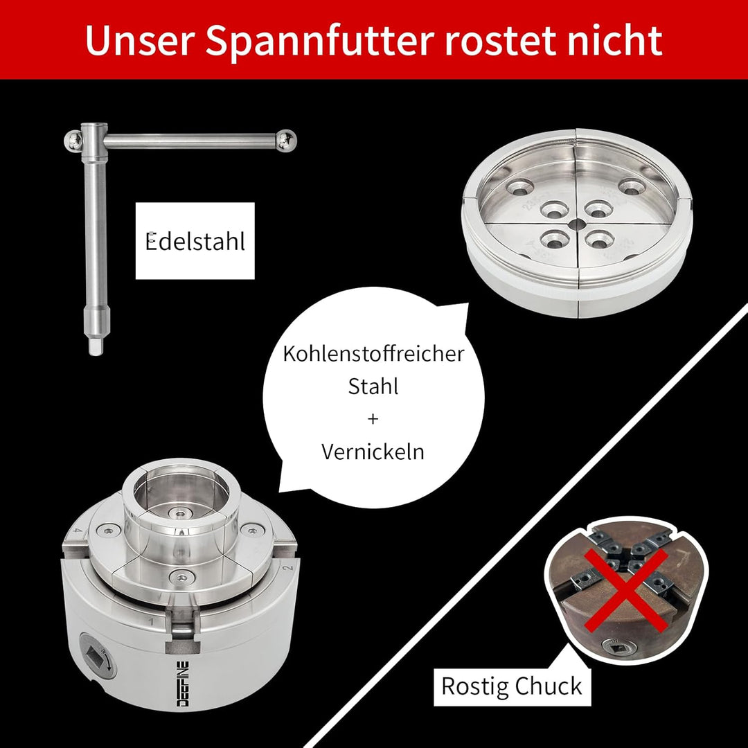 DEEFIINE Backenfutter Drechselfutter 100MM 4-Backen Spannfutter selbstzentrierend Drehfutter Drechse