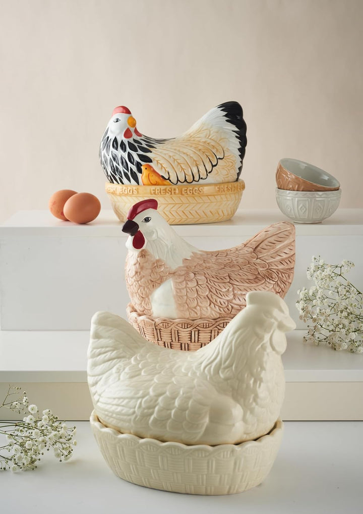 Mason Cash Keramikhuhn Eieraufbewahrung Steinzeug Creme, dekorativer, rustikaler Huhn-Eier Behälter