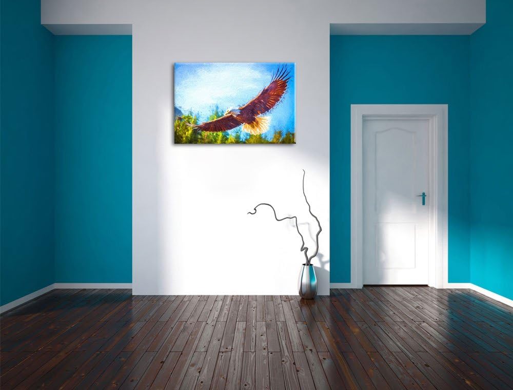 Adler Bunstift Effekt, Format: 100x70 auf Leinwand, XXL riesige Bilder fertig gerahmt mit Keilrahmen