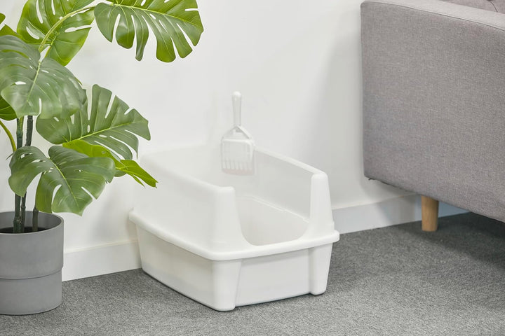 Iris Ohyama Katzenklo mit Schaufel, bis 7 kg, Weiss, offen, ohne Deckel, Katzentoilette, hoher Abneh