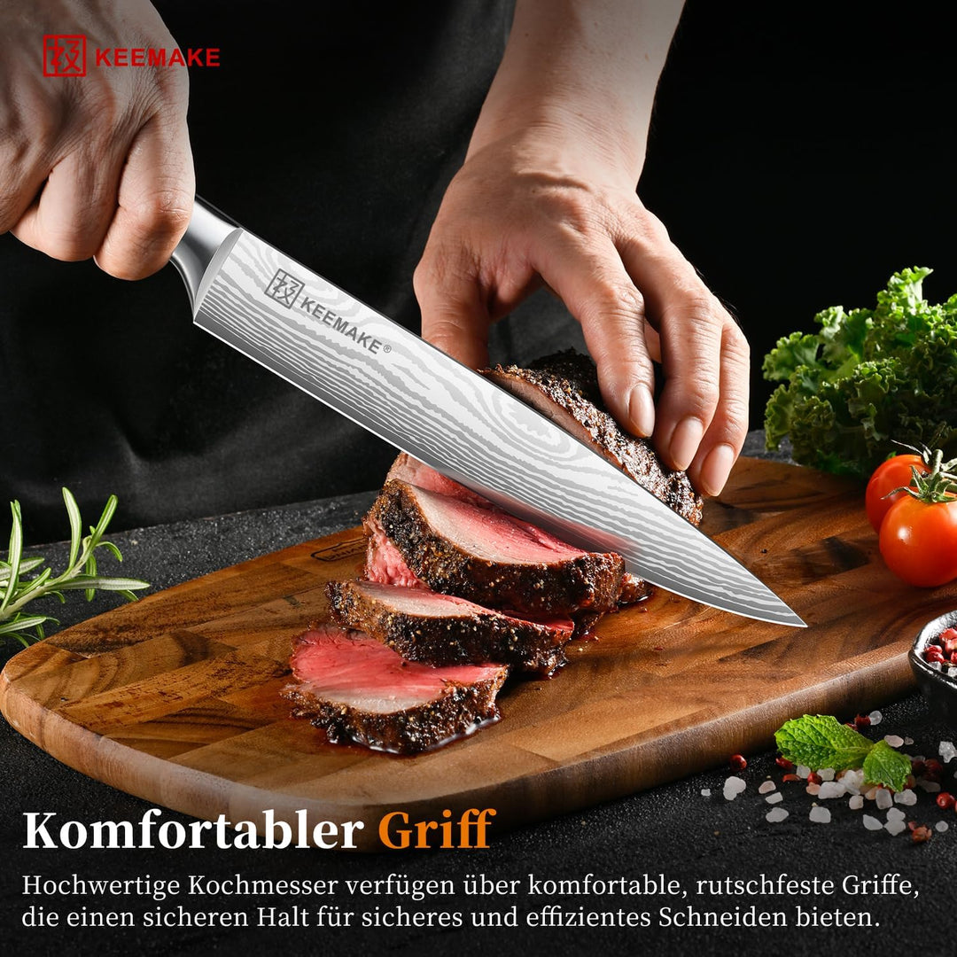 KEEMAKE Küchenmesser Fleischmesser Extrem Scharf, 20cm Profi Kochmesser aus Edelstahl mit Klingensch