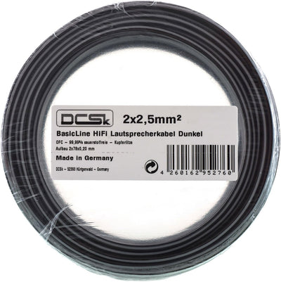 DCSk 30m - 2x2,5mm² Lautsprecherkabel schwarz - OFC Kupferkabel für HiFi Audio - 99,99% Voll-Kupfer