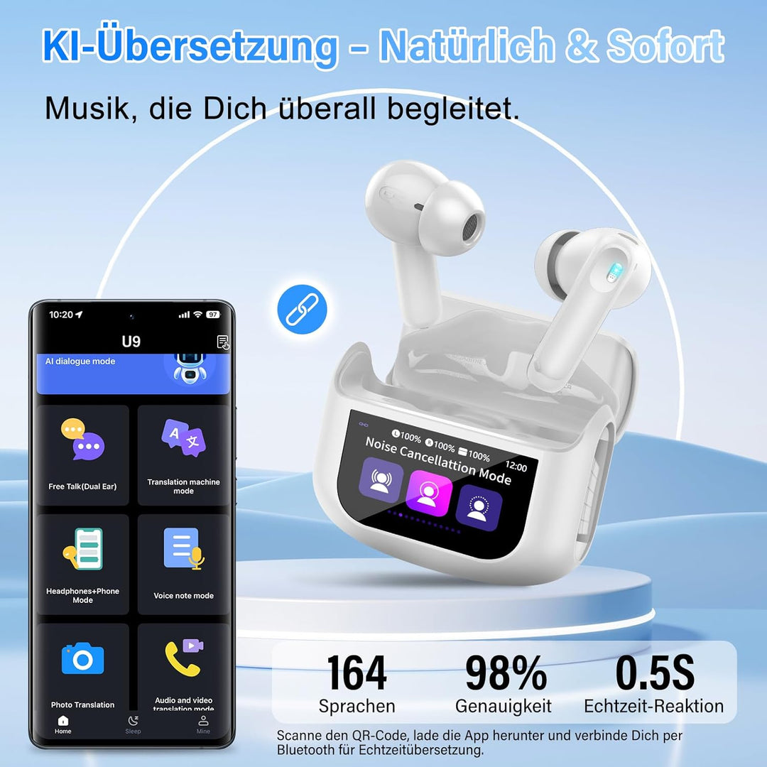KI Übersetzer Kopfhörer, 3-in-1 Echtzeit Sprachübersetzer Kopfhörer 164 Sprachen mit ANC Mic & App,