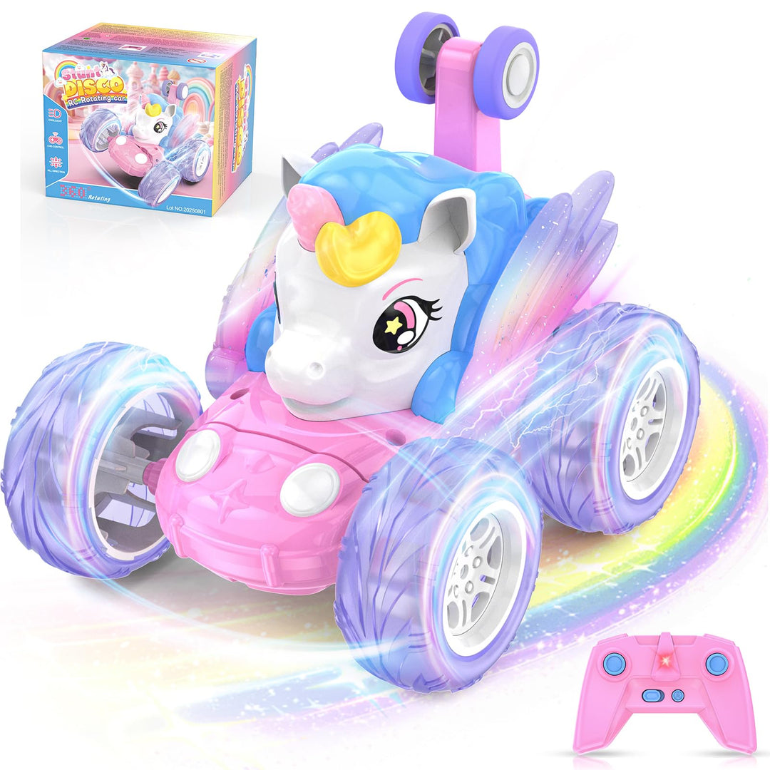 Ferngesteuertes Auto, Einhorn Spielzeug ab 3 4 5 6 7 8 9 Jahre Mädchen 2.4GHz RC Stunt Auto mit Leuc