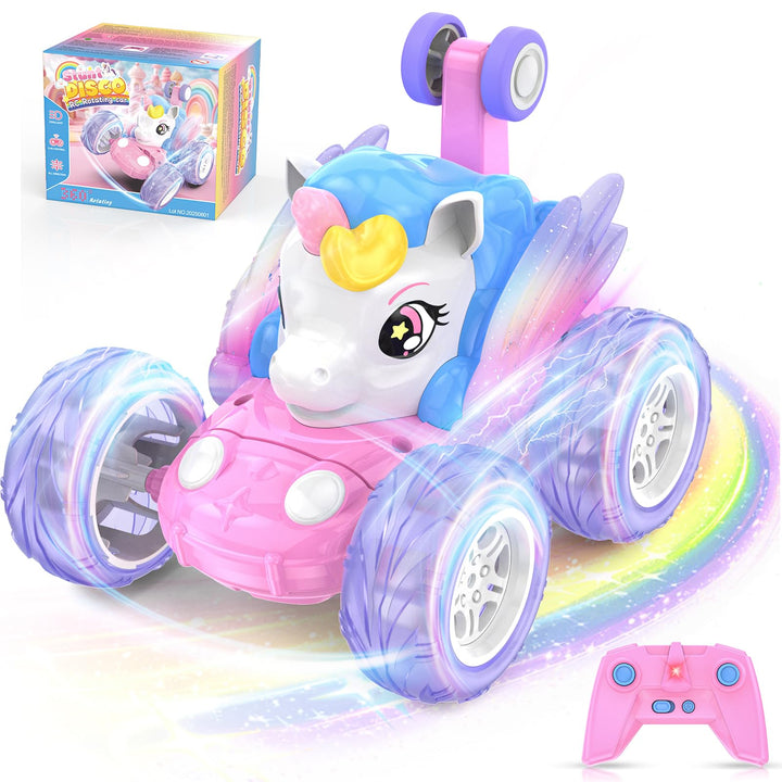 Ferngesteuertes Auto, Einhorn Spielzeug ab 3 4 5 6 7 8 9 Jahre Mädchen 2.4GHz RC Stunt Auto mit Leuc