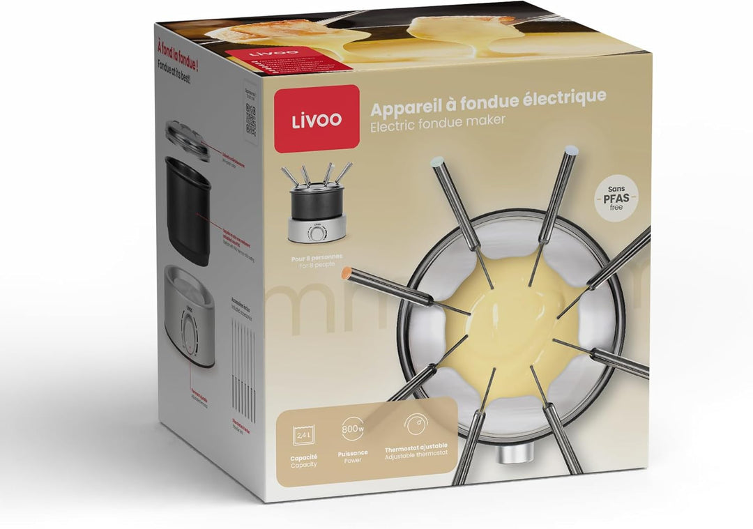 Livoo - Elektrisches Fondue-Gerät DOC333-800 W, 2,4 l, ohne PFAS, 8 Personen