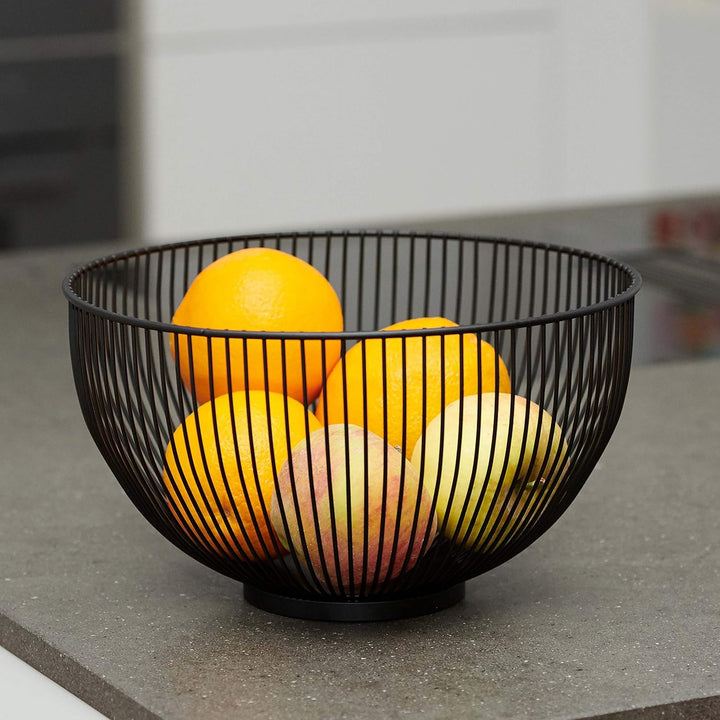 Moderne Obstschale // Metall // Rund, Schwarz // dekorativer Designer Obstkorb