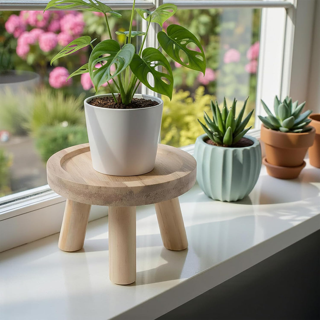 Spetebo Echtholz Blumenhocker mit 3 Beinen - Ø 20 cm - Deko Holz Hocker rund naturbelassen - Massivh