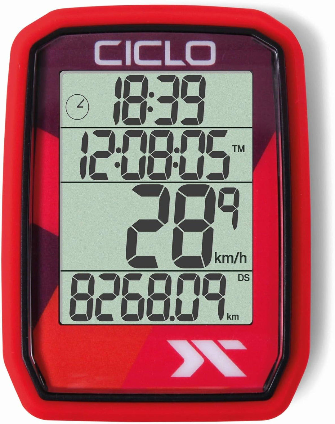 CICLO PROTOS 105 verkabelter Fahrradcomputer, mit 5 automatischen Funktionen, Rot