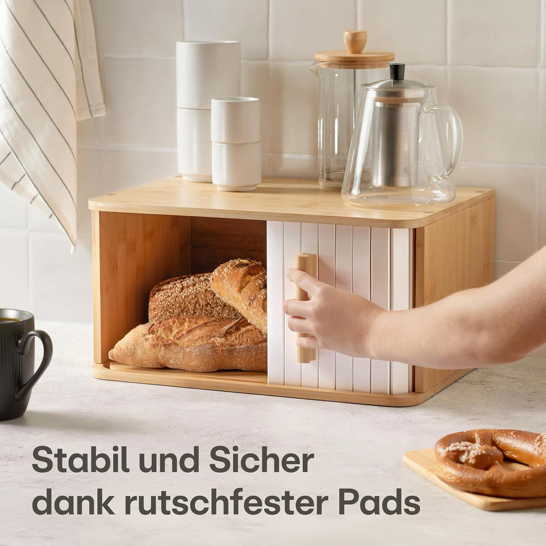 Praknu Brotkasten Gross aus FSC® Holz mit Schiebetür - Brotaufbewahrung 40x28cm - Platzsparend und s