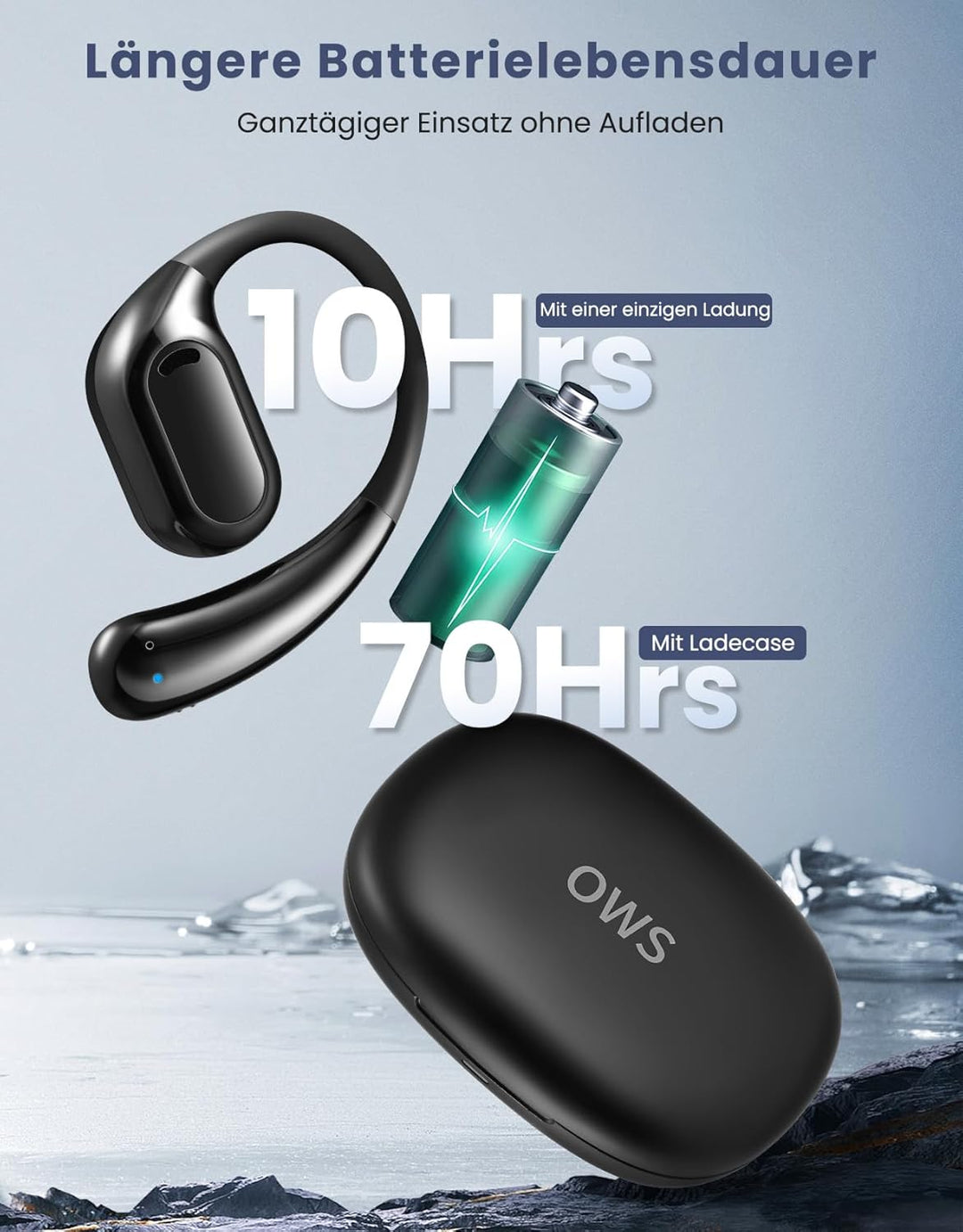 Open Ear Kopfhörer Bluetooth, 70 Stunden Wiedergabe, leicht und bequem, Ladeetui, klare Anrufe, Fest