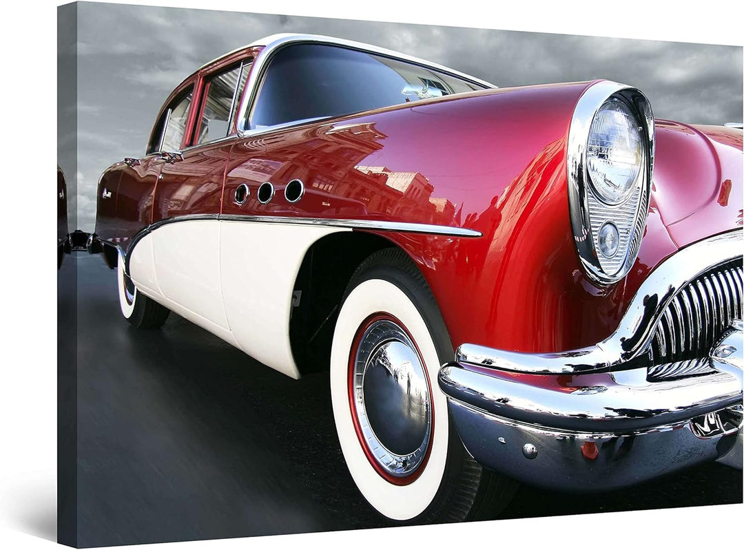 Startonight Bilder Das Retro-Auto Hängt, Leinwandbilder Moderne Kunst, Rot Wanddeko Kunstdrucke, Wan
