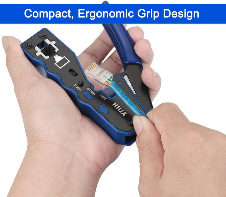 Hiija RJ45 Crimpzange, RJ45 Crimpwerkzeug Durchgang Cat5 Cat5e Cat6 Crimpwerkzeug-Set für RJ45 regul