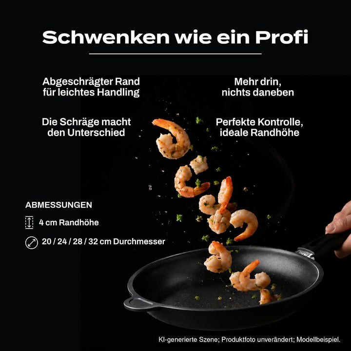 AMT Gastroguss Bratpfanne 32 cm Ø Schwenkpfanne 4 cm hoch, fester Stiel, nicht induktionsgeeignet, L