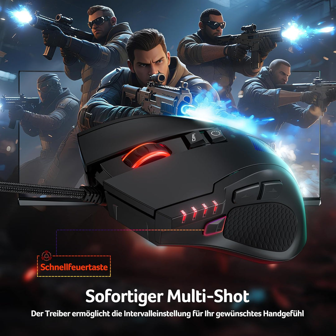 acer Gaming Maus mit Kabel 12800 DPI, Wired Computer Mouse Gaming mit Treiber, 1000Hz Abfragerate un