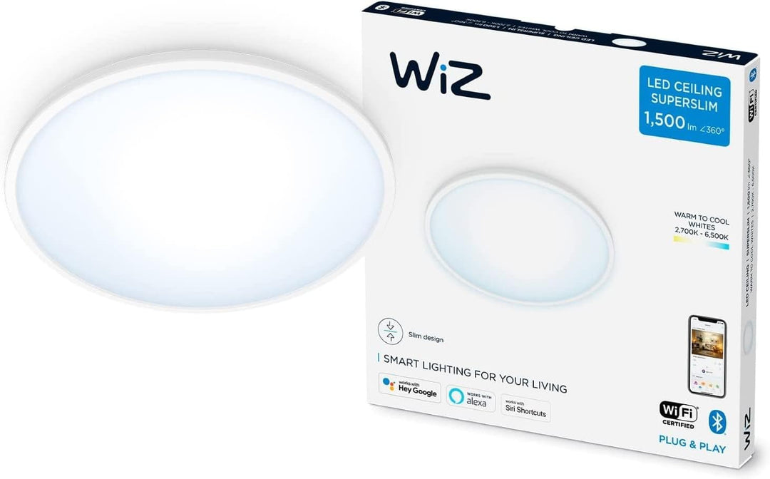 WiZ SuperSlim Deckenleuchte Tunable White, dimmbar, warm- bis kaltweiss, 16W, smarte Steuerung per A
