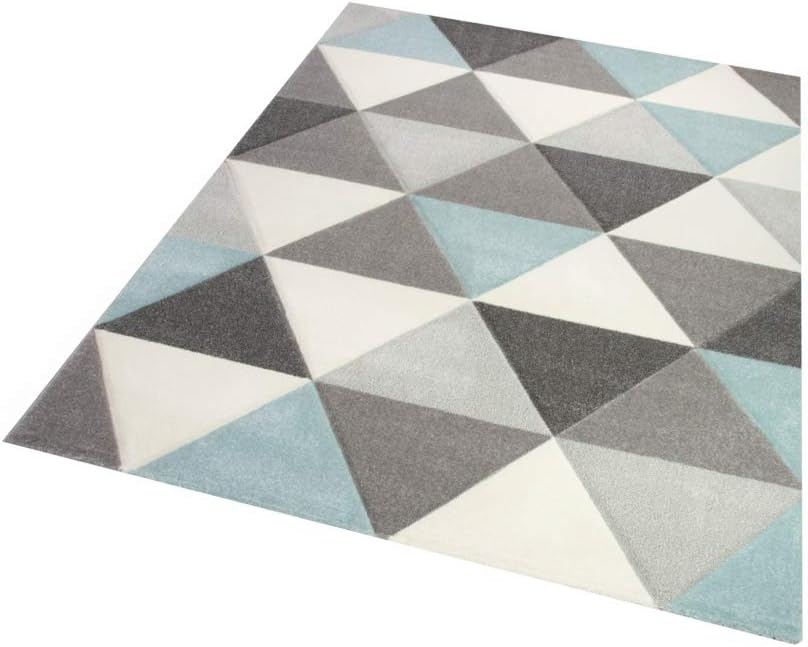 CARPETIA Teppich Wohnzimmerteppich Dreieck blau grau Creme Grösse 80x150 cm