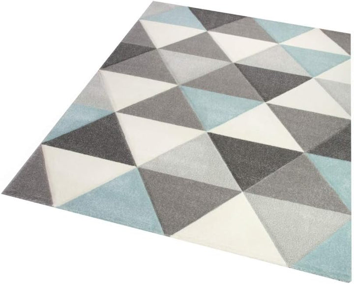 CARPETIA Teppich Wohnzimmerteppich Dreieck blau grau Creme Grösse 80x150 cm