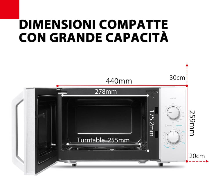 Toshiba MW2-MM20P(WH) Mikrowelle Standard, 20 Liter, 800 W, 5 Leistungsstufen mit praktischer Auftau