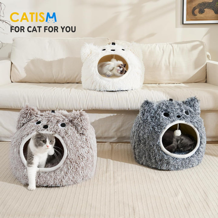 CATISM Katzenhöhle Katzenbett Waschbar Katzenschlafplatz für Katzen Cute Moster Plüsch Haustier Katz