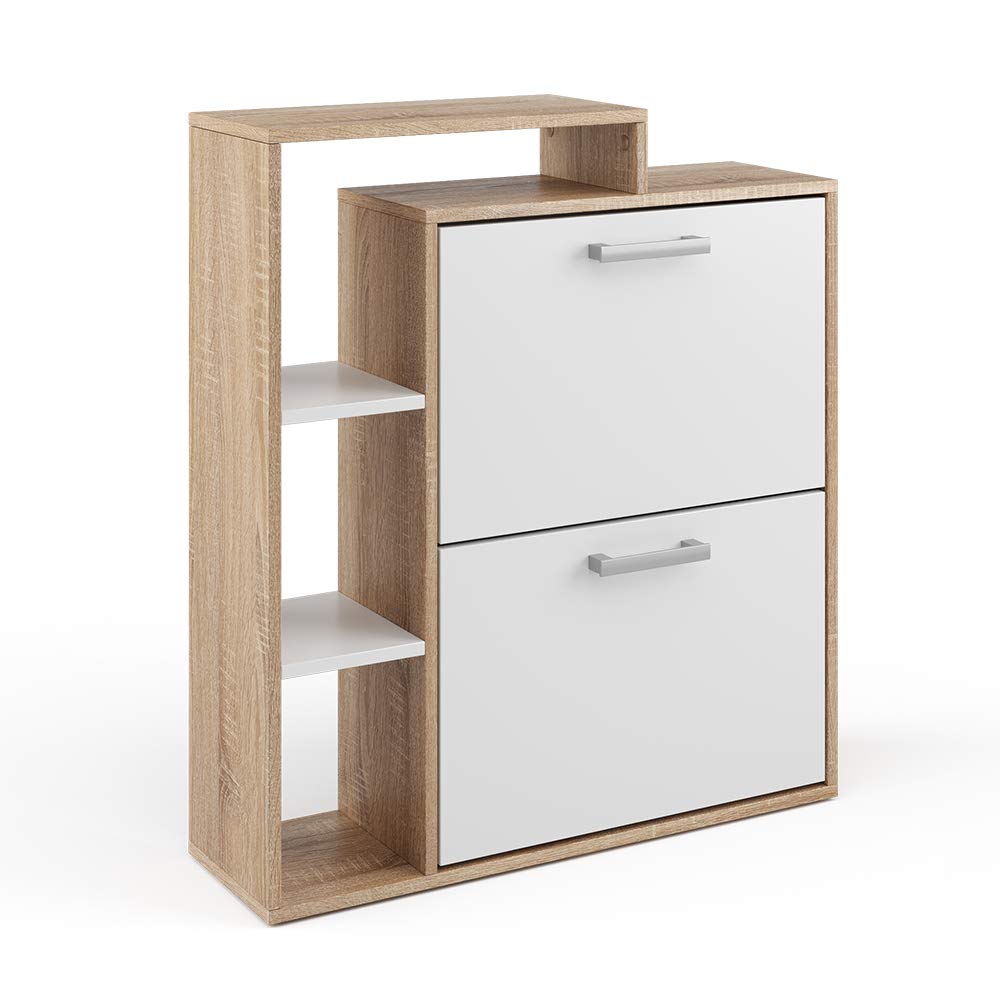 Vicco Schuhkipper Orlando, Weiss/Sonoma, 24.5 x 90 cm, mit zwei Klappregalen zur platzsparenden Schu