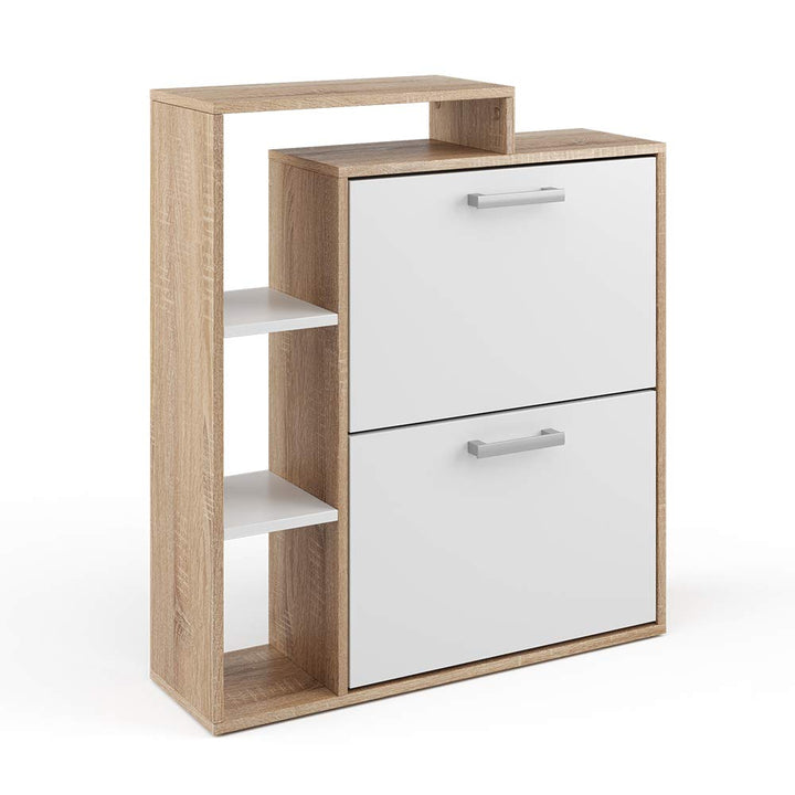 Vicco Schuhkipper Orlando, Weiss/Sonoma, 24.5 x 90 cm, mit zwei Klappregalen zur platzsparenden Schu