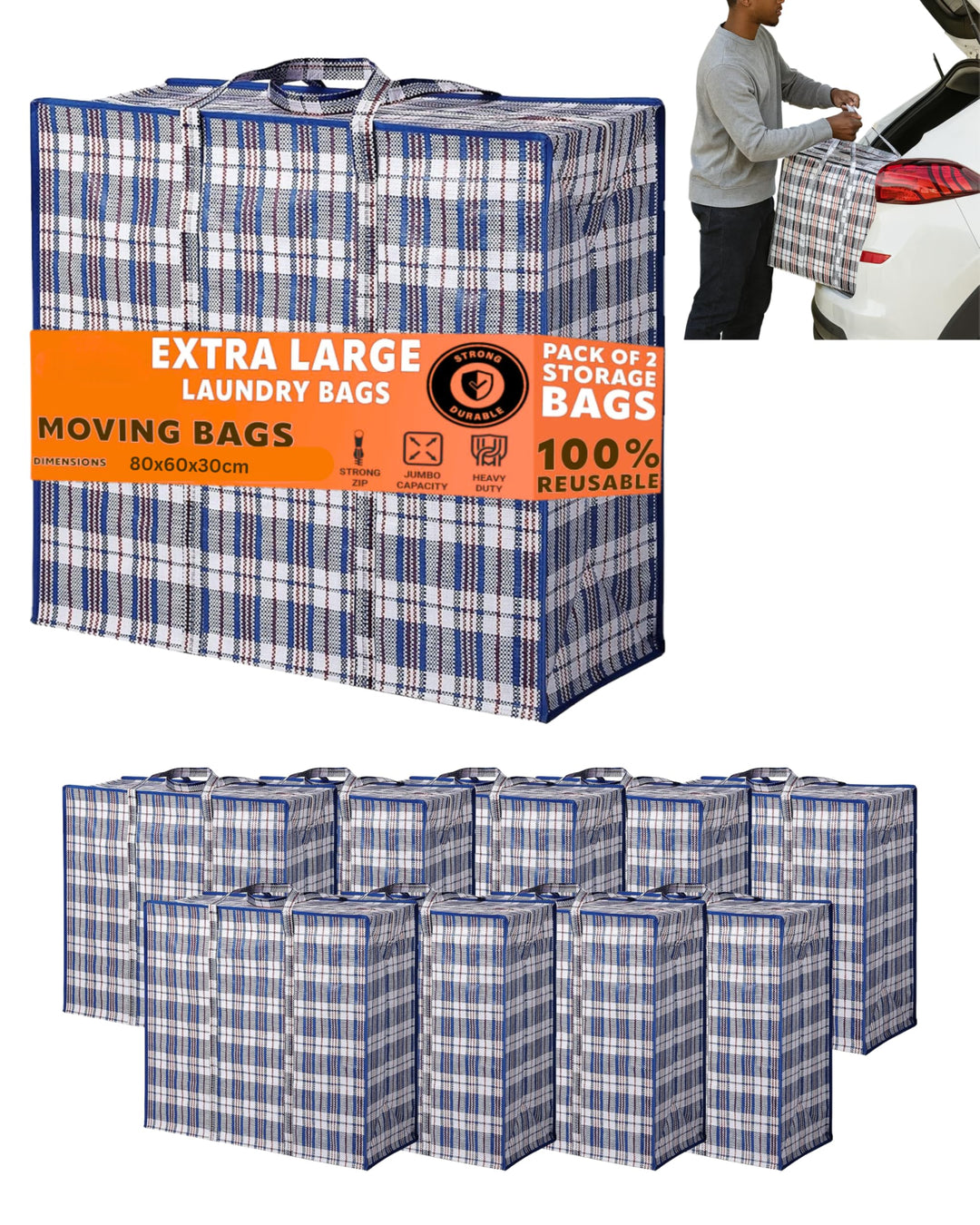 140L XXXL Extra Gross Aufbewahrungstasche Storage Bag, Umzugtasche, Jumbo Karton Travel Organizer, R