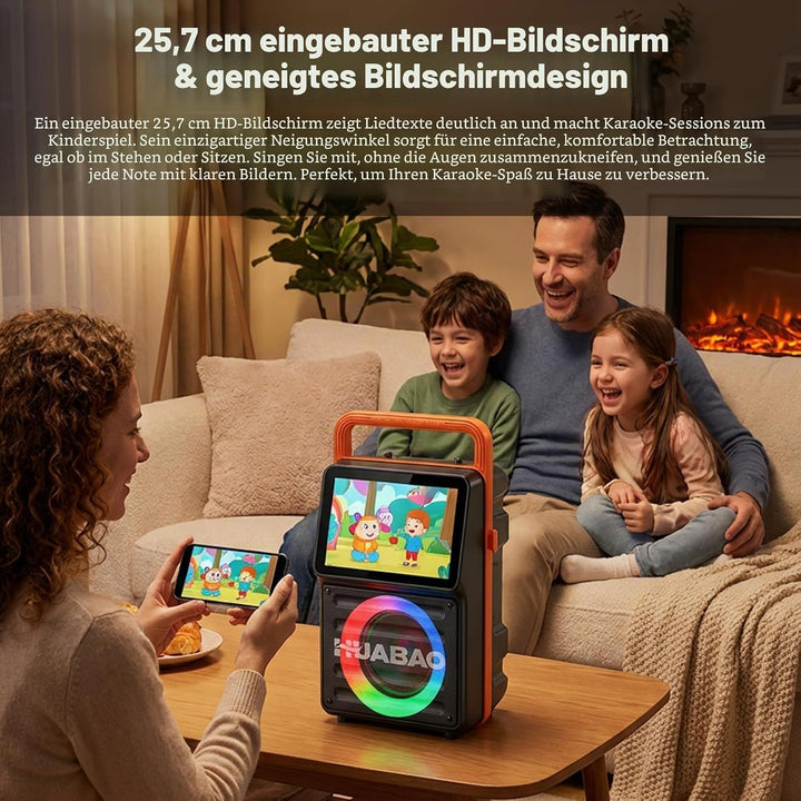 Karaoke-Maschine mit integriertem 10,1-Zoll-Bildschirm, Bluetooth-Lautsprecher mit Liedtextanzeige,