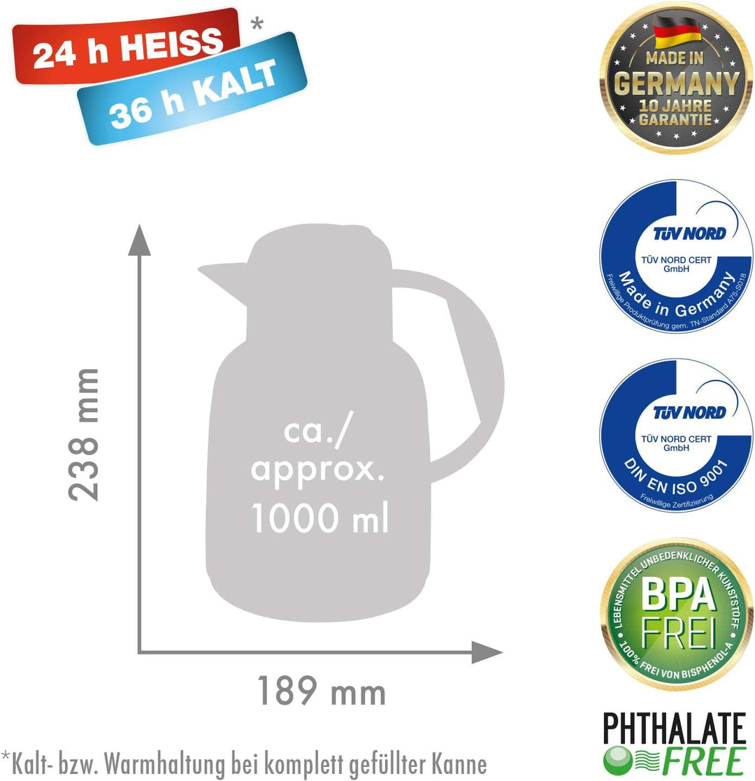 ROTPUNKT Isolierkanne 970 JENNE 1,0 l | Zweifunktions-Drehverschluss | BPA Frei- gesundes Trinken |